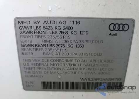 2017 Audi Q5 Premium Plus from USA, damaged, VIN WA1L2AFP2HA084789